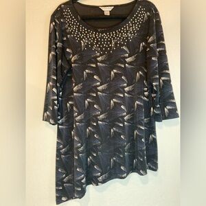 Christopher & Banks~Bold Tunic Top w/Silver Studs & Asymmetrical Hemline~Size L